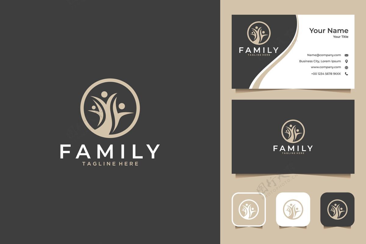 生态树家族标志设计和名片树叶家庭自然
