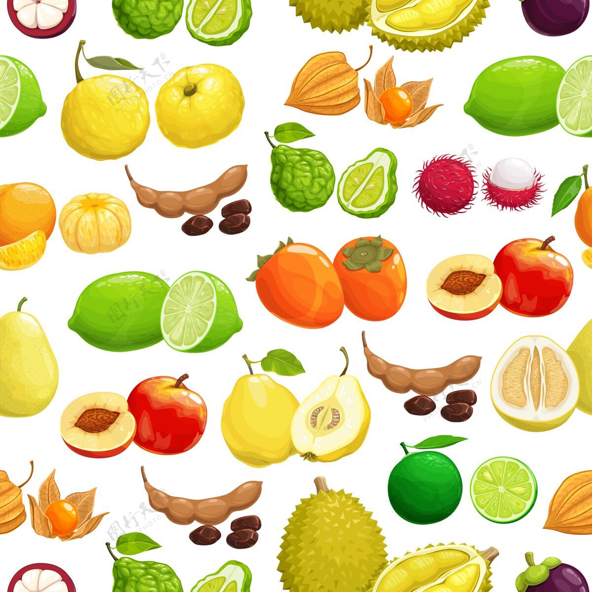 多汁热带水果图案壁纸自然无缝图案