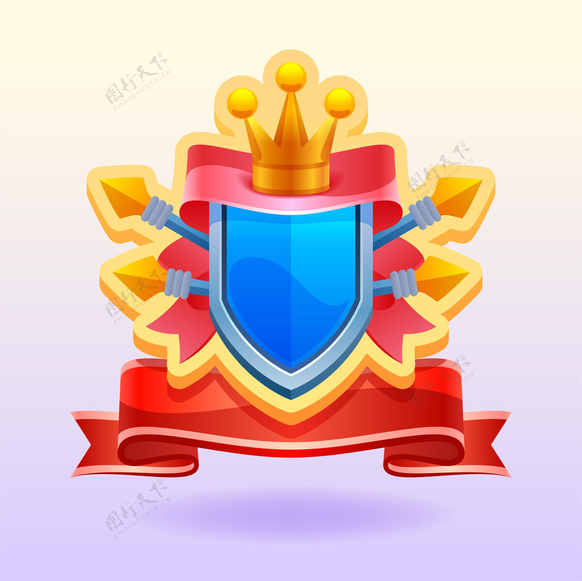 评级游戏元素.屏蔽有皇冠和丝带胜利偶像插图水平按钮奖励