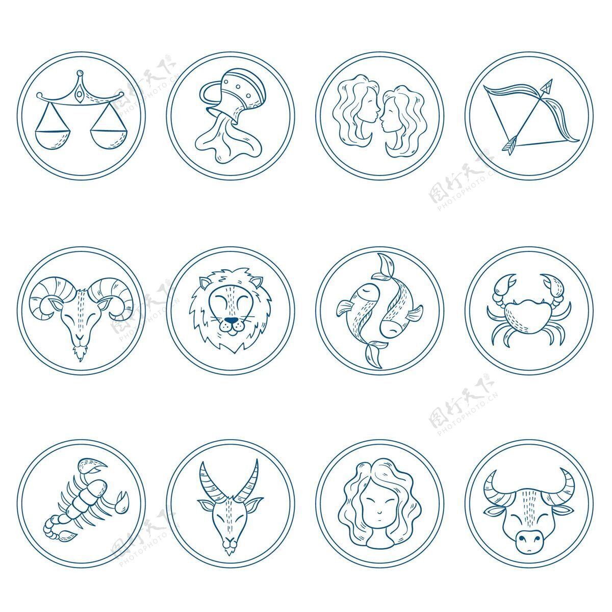 符号十二生肖雕刻收藏标志和符号宇宙占星术