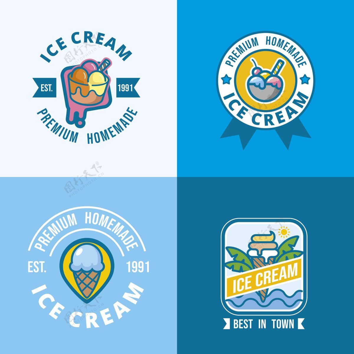 小吃扁平冰淇淋标签系列平面设计标签套餐