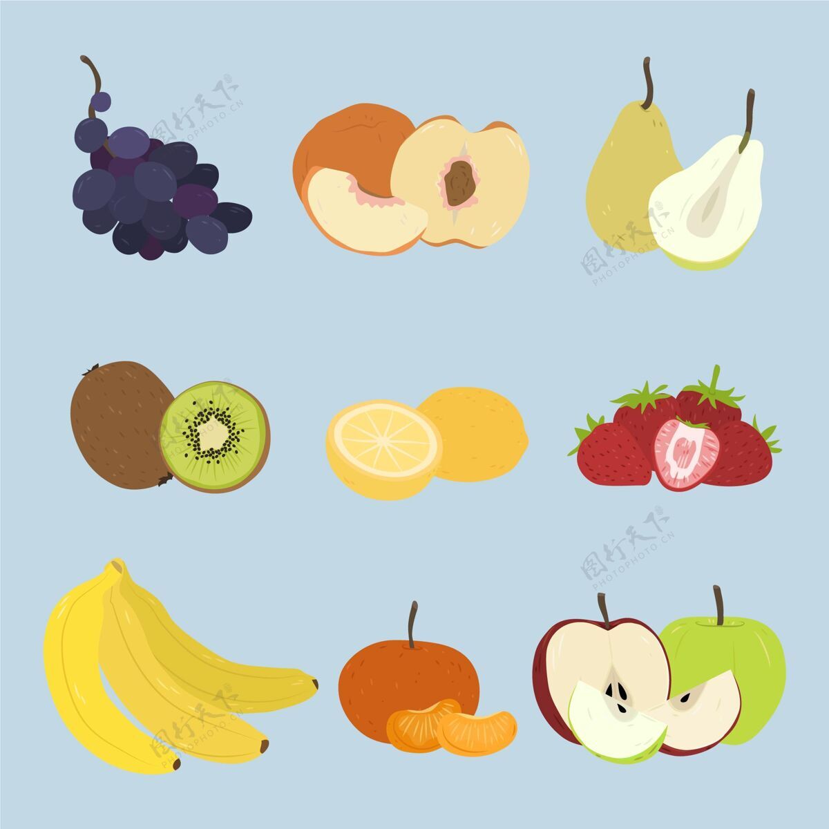 水果收集有机扁桃系列食品扁平设计水果