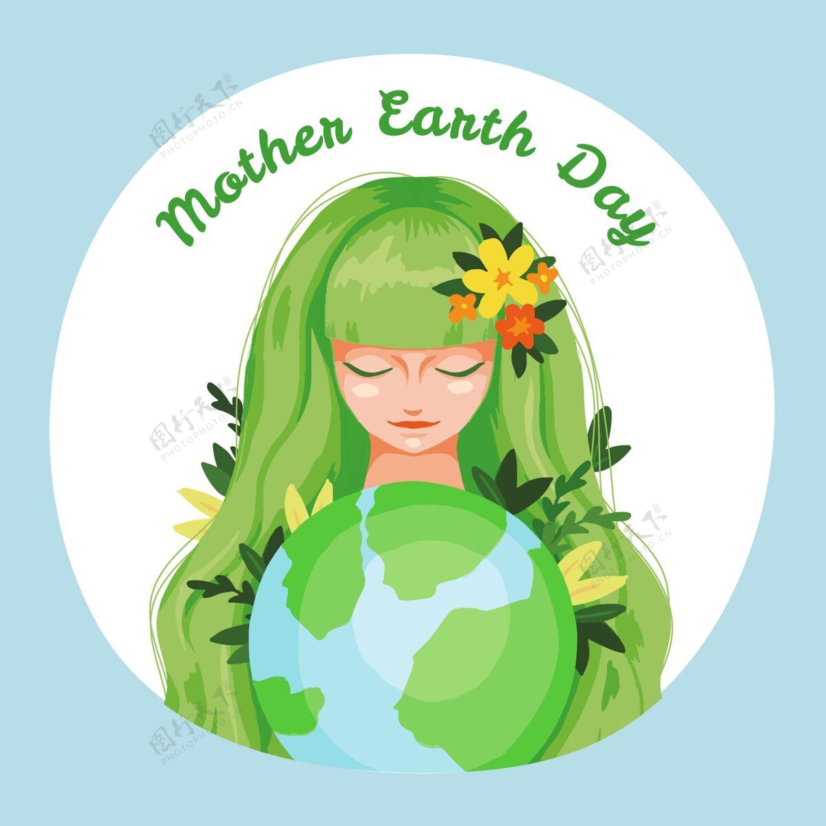 地球母亲日手绘地球母亲节插图地球地球母亲生物圈