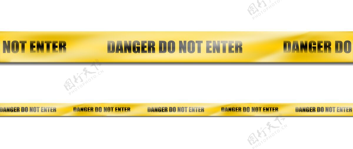 障碍三维逼真的危险黄色条纹丝带 警示带的犯罪现场或施工区域的警告标志禁止保护注意