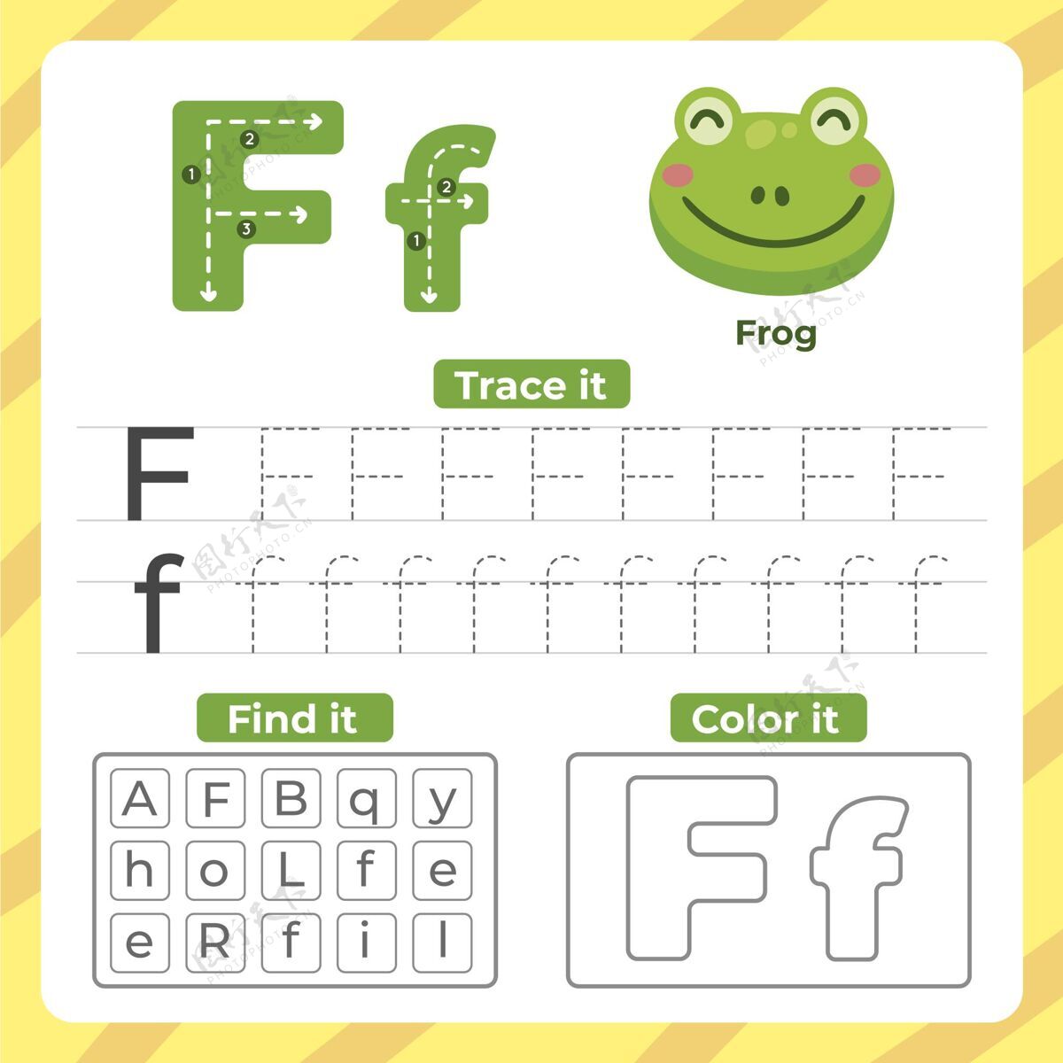 孩子带青蛙的字母f印刷字母孩子