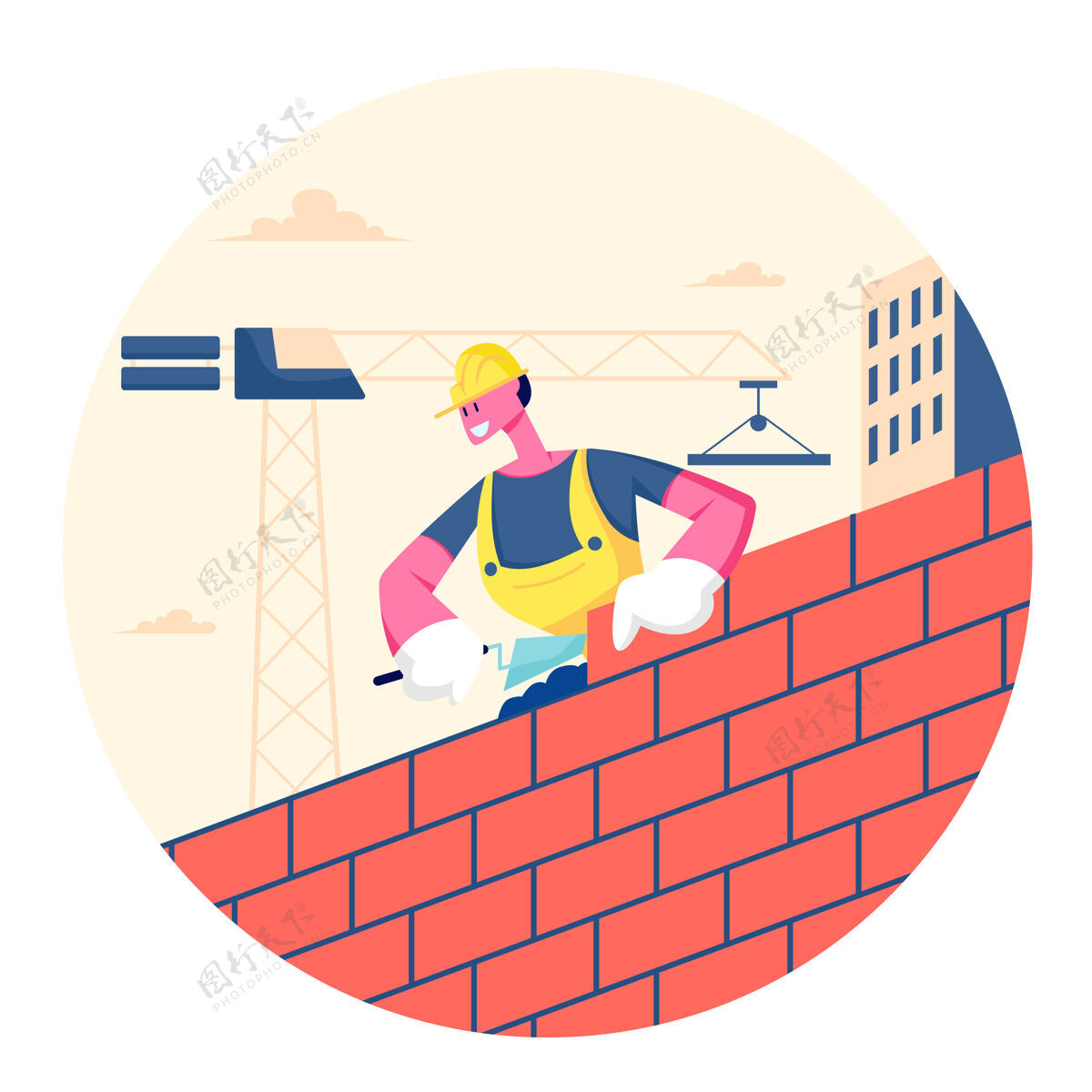 穿建设者公字头戴钢盔 手拿抹子均匀地抹混凝土 为铺设砖墙而欢欣鼓舞的工作房子承包商男性