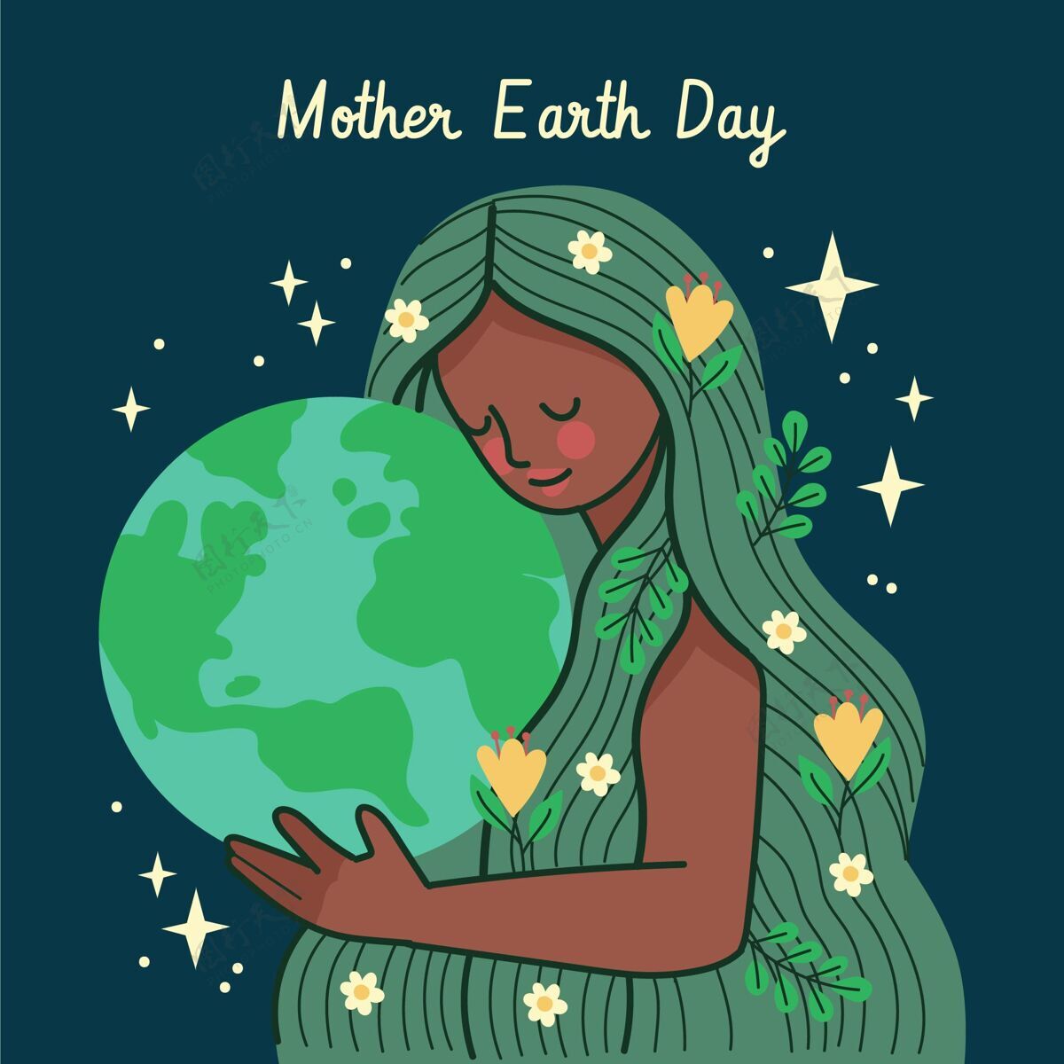 实习生手绘地球母亲节插图地球生态系统地球日