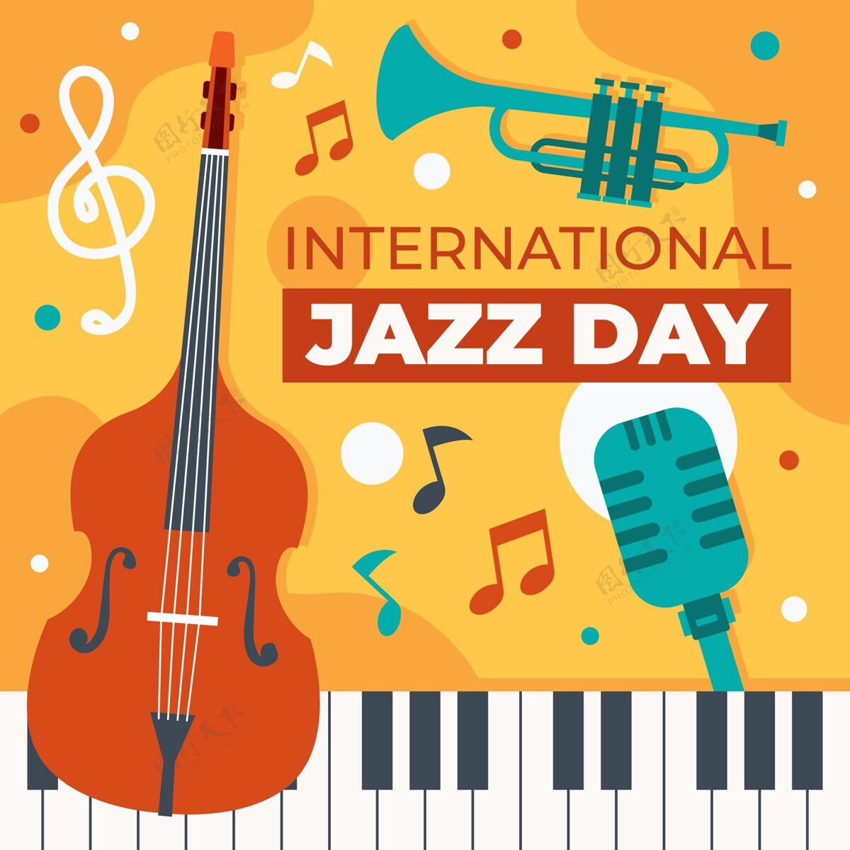 乐器平面国际爵士日插画国际爵士乐日爵士乐