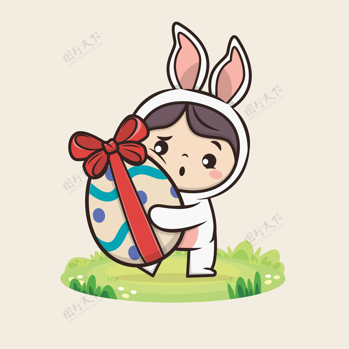 可爱复活节快乐可爱的兔子插图可爱吉祥物标志寻蛋