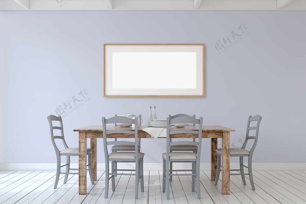 农舍餐厅内部-房间.框架实体模型.3d渲染正面3d现代