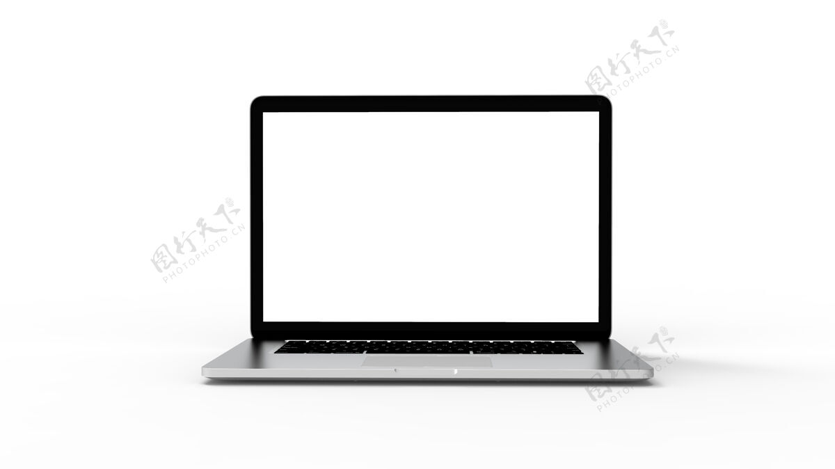 技术现代笔记本电脑与剪辑路径隔离白色三维插图网络系统显示器