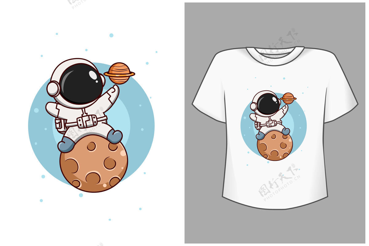 宇航员模板可爱的宇航员在月球卡通插图卡通流星T恤设计