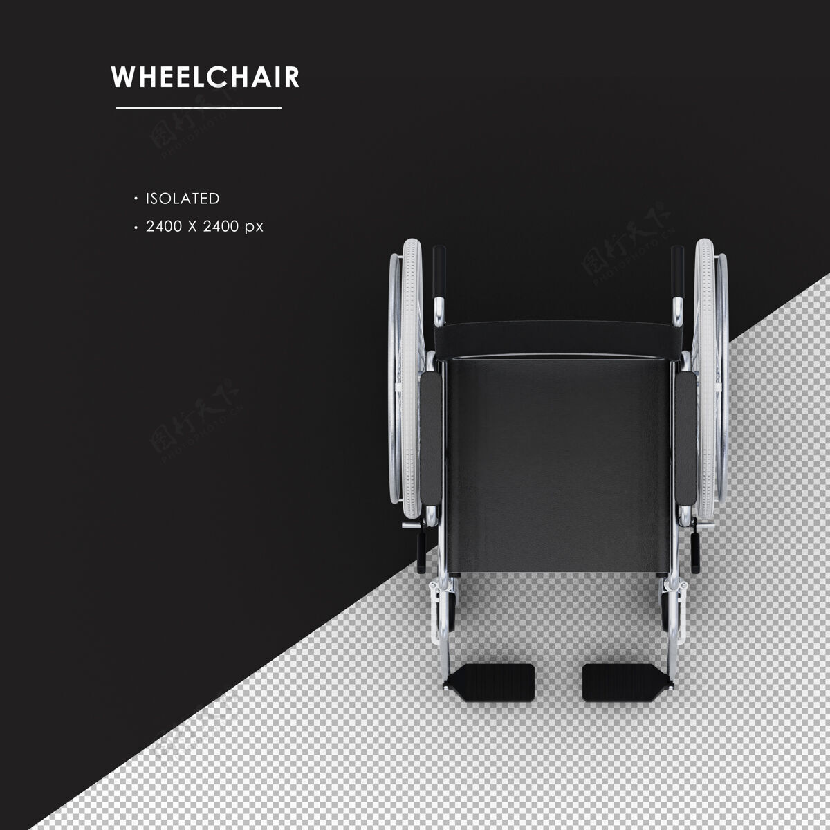 椅子孤立的金属轮椅从顶视图3d真实渲染