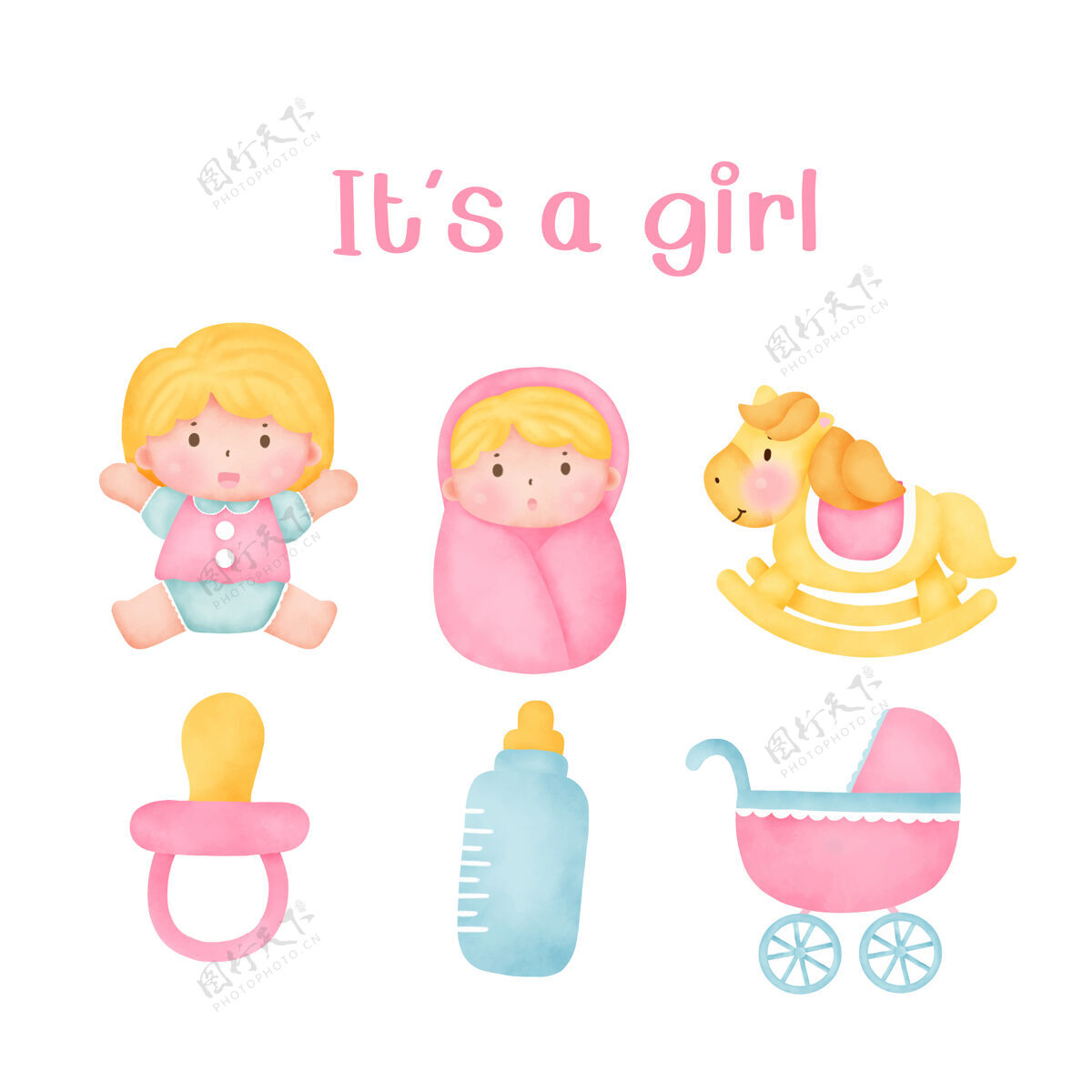 绘图婴儿淋浴是女孩的元素庆祝婴儿淋浴新