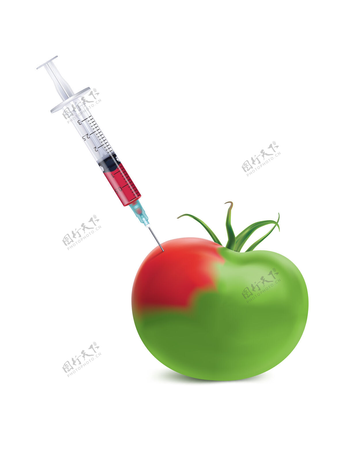 药物带注射器的绿色番茄生物技术转基因医药