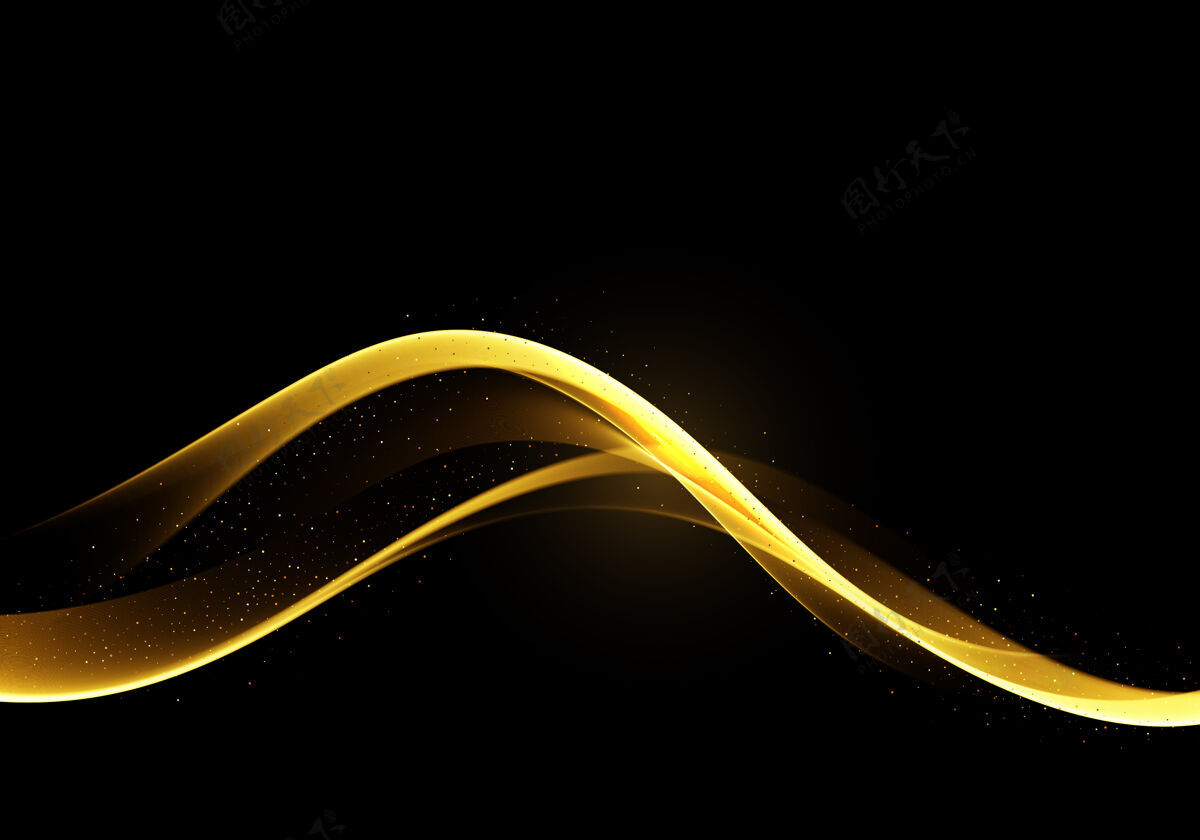 漩涡黑色背景上的抽象金色条纹奢华金色曲线