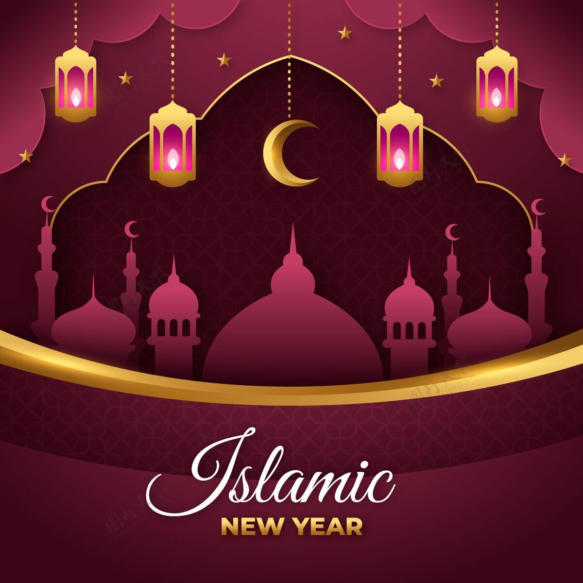 穆斯林平面伊斯兰新年插图阿拉伯语新年活动伊斯兰新年