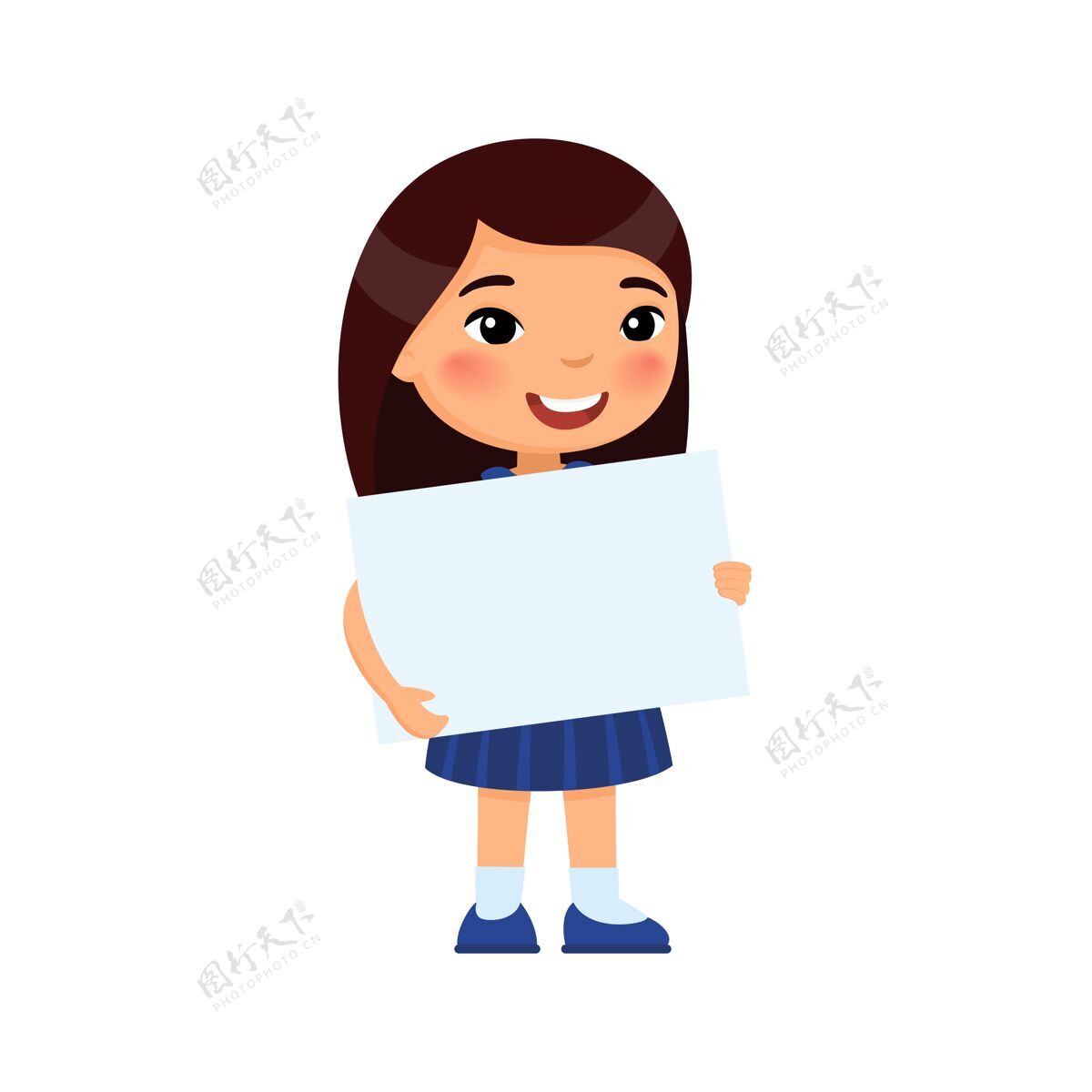 小微笑的小女孩举着空横幅 可爱的小女孩拿着一张白纸小学生小学生抱着