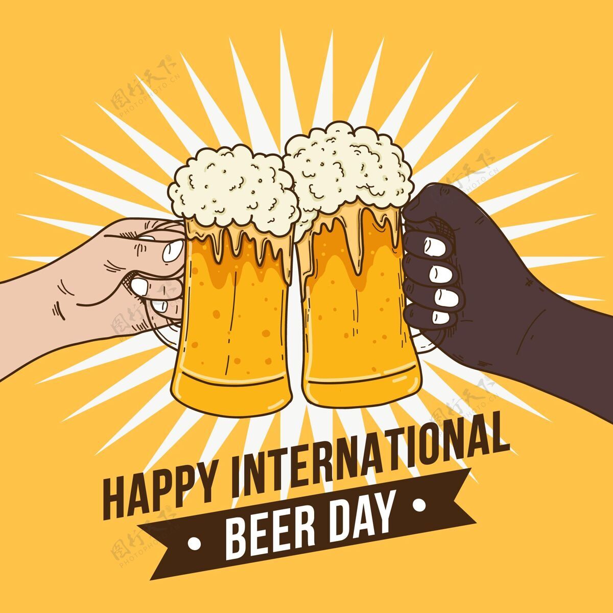 全球手绘国际啤酒日插画手绘国际啤酒日活动
