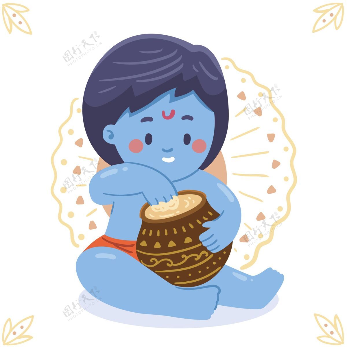 宗教婴儿克里希纳吃黄油的手绘插图活动印度教手绘