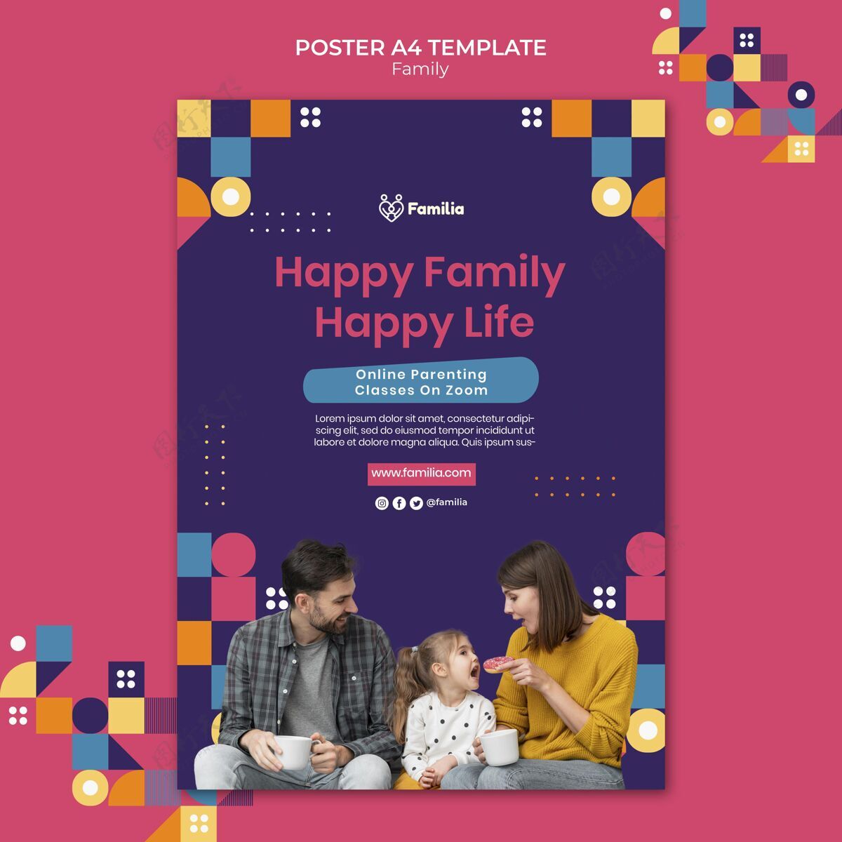 快乐家庭启发海报模板感情家庭海报