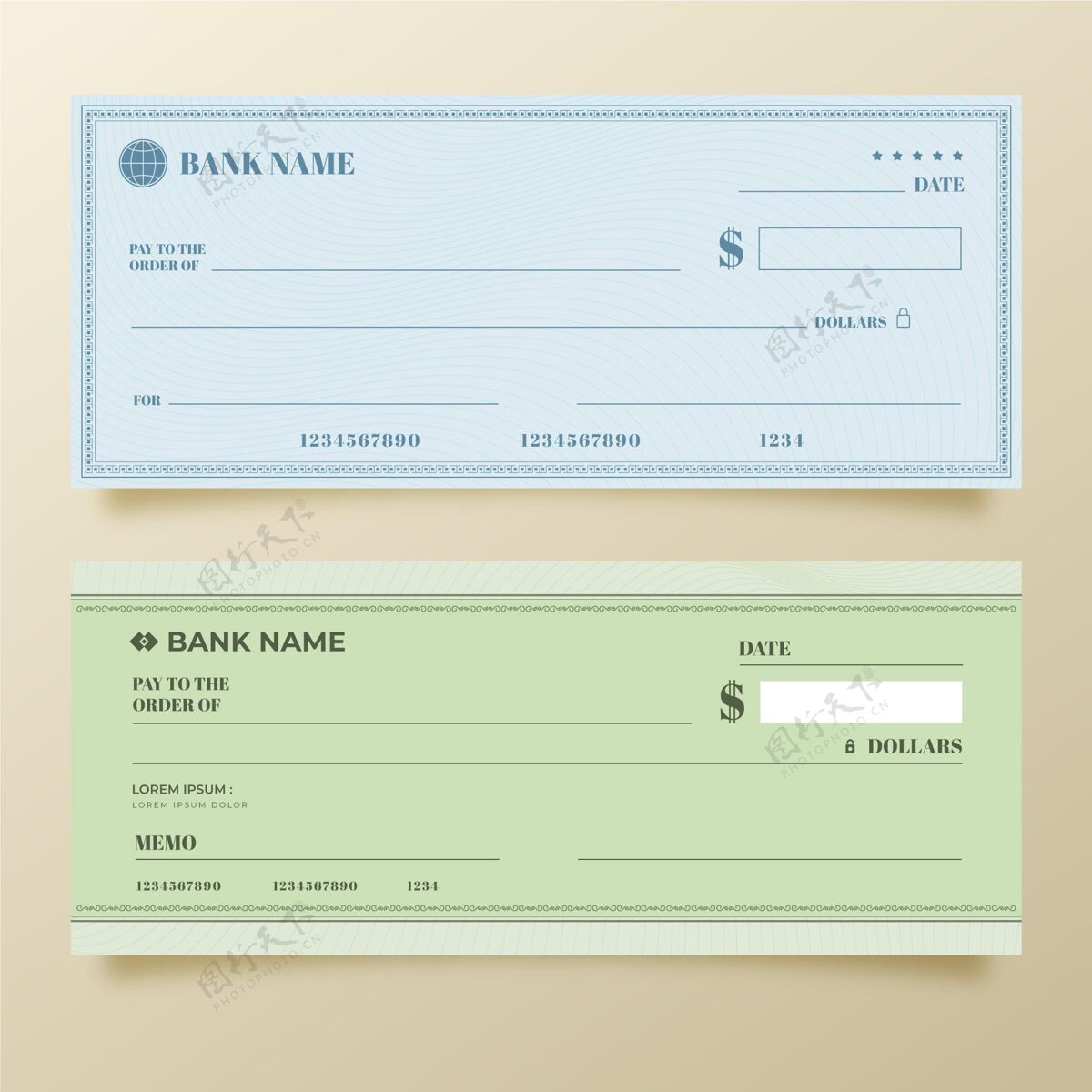银行极简空白支票模板平面设计空白银行