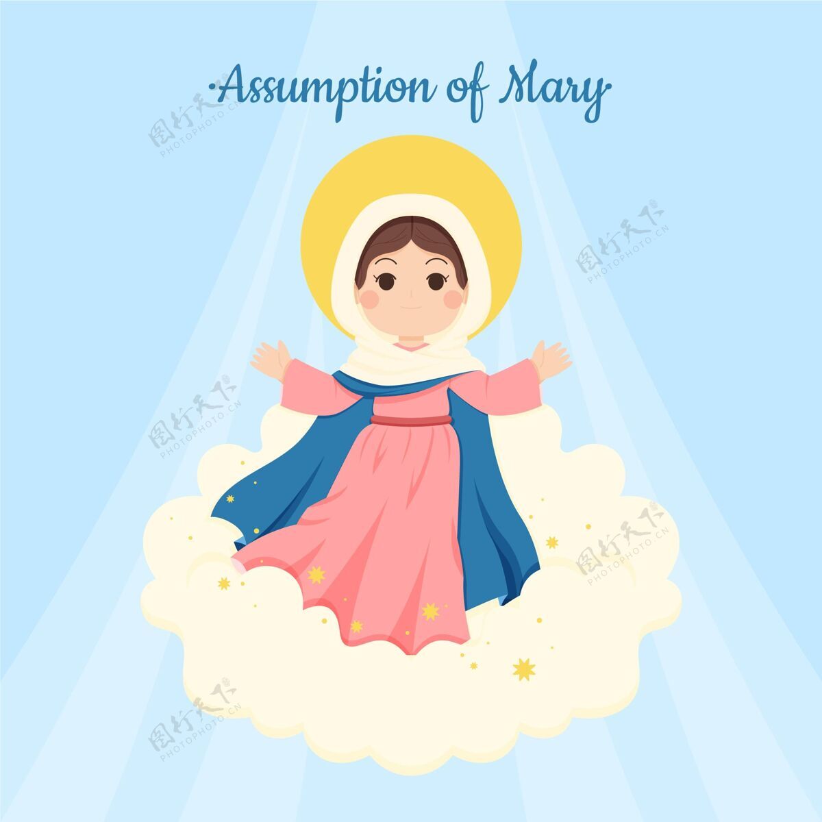 神圣手绘玛丽的假设插图圣母玛利亚神圣8月15日