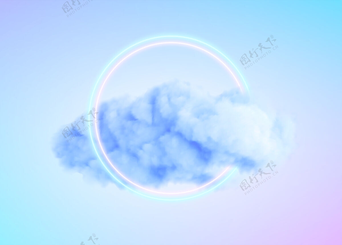 天空闪烁的霓虹灯和蓝色的云圈霓虹灯背景圆圈