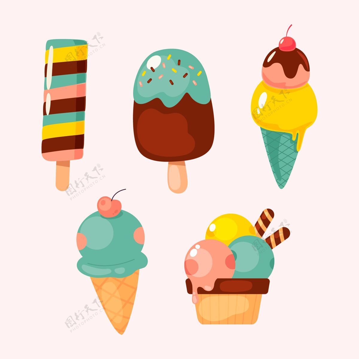 甜点手绘冰淇淋系列食品美味冰淇淋收藏