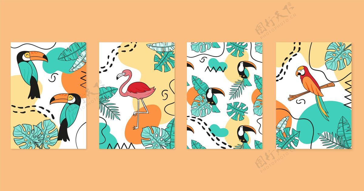 野生动物手绘野生动物封面收藏商业模板生日套装