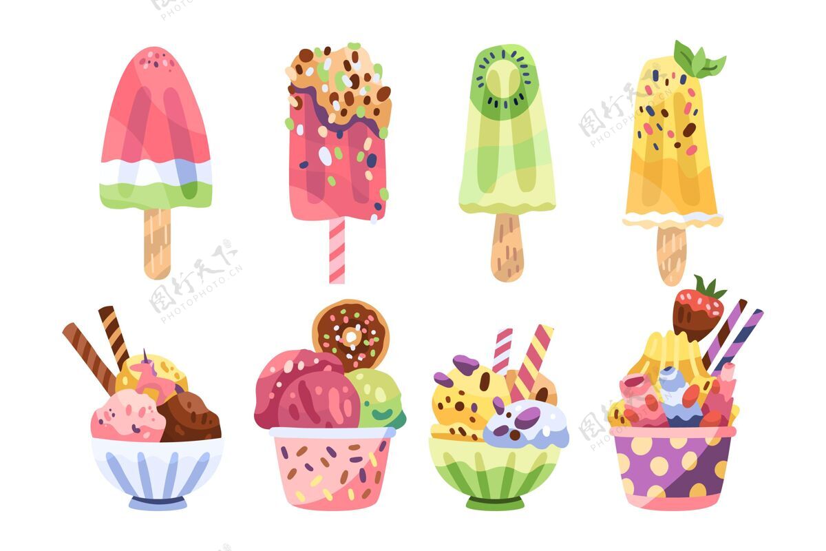 夏季手绘美味冰淇淋包套餐美味凉爽
