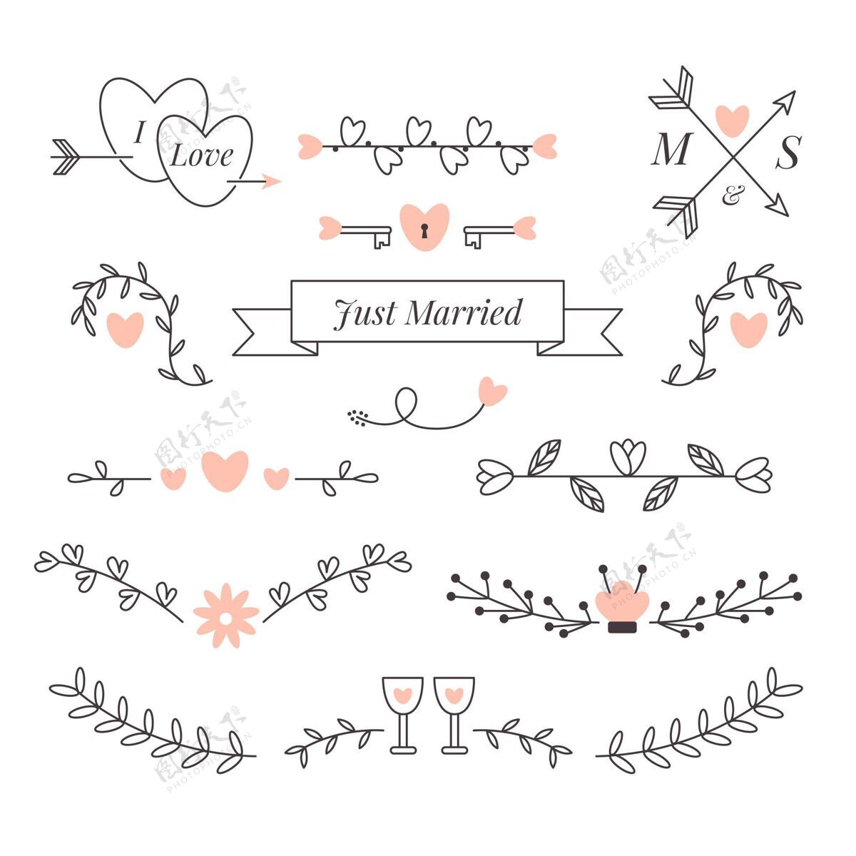 分类线性平面婚礼饰品系列结合饰品收藏婚礼
