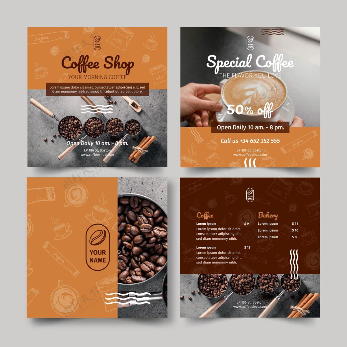 咖啡店咖啡店instagram帖子正方形格式社交媒体帖子社交媒体模板