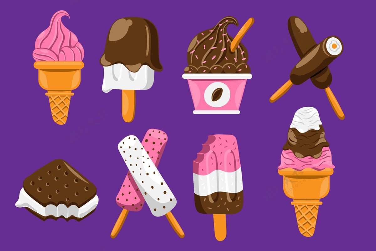 什锦手绘冰淇淋系列收藏美味甜点