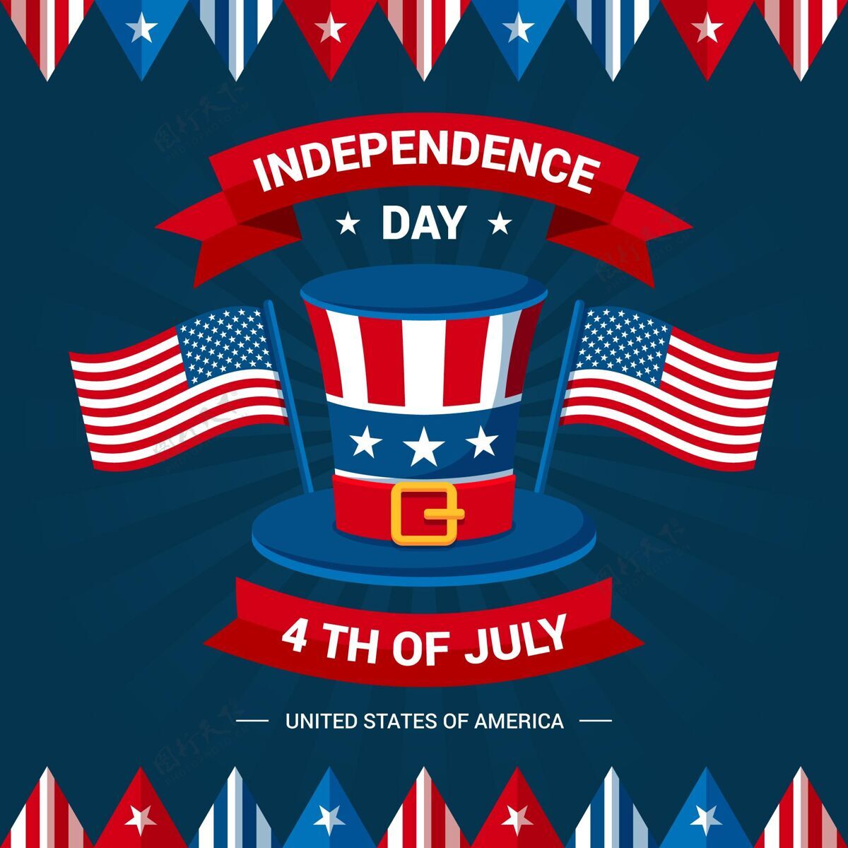 节日七月四日-独立日插画美国平面设计美国