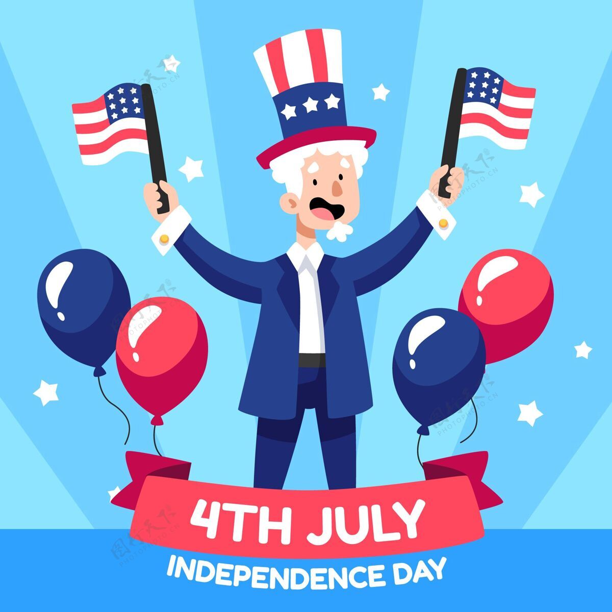独立日手绘七月四日独立日插画美国国旗手绘美国