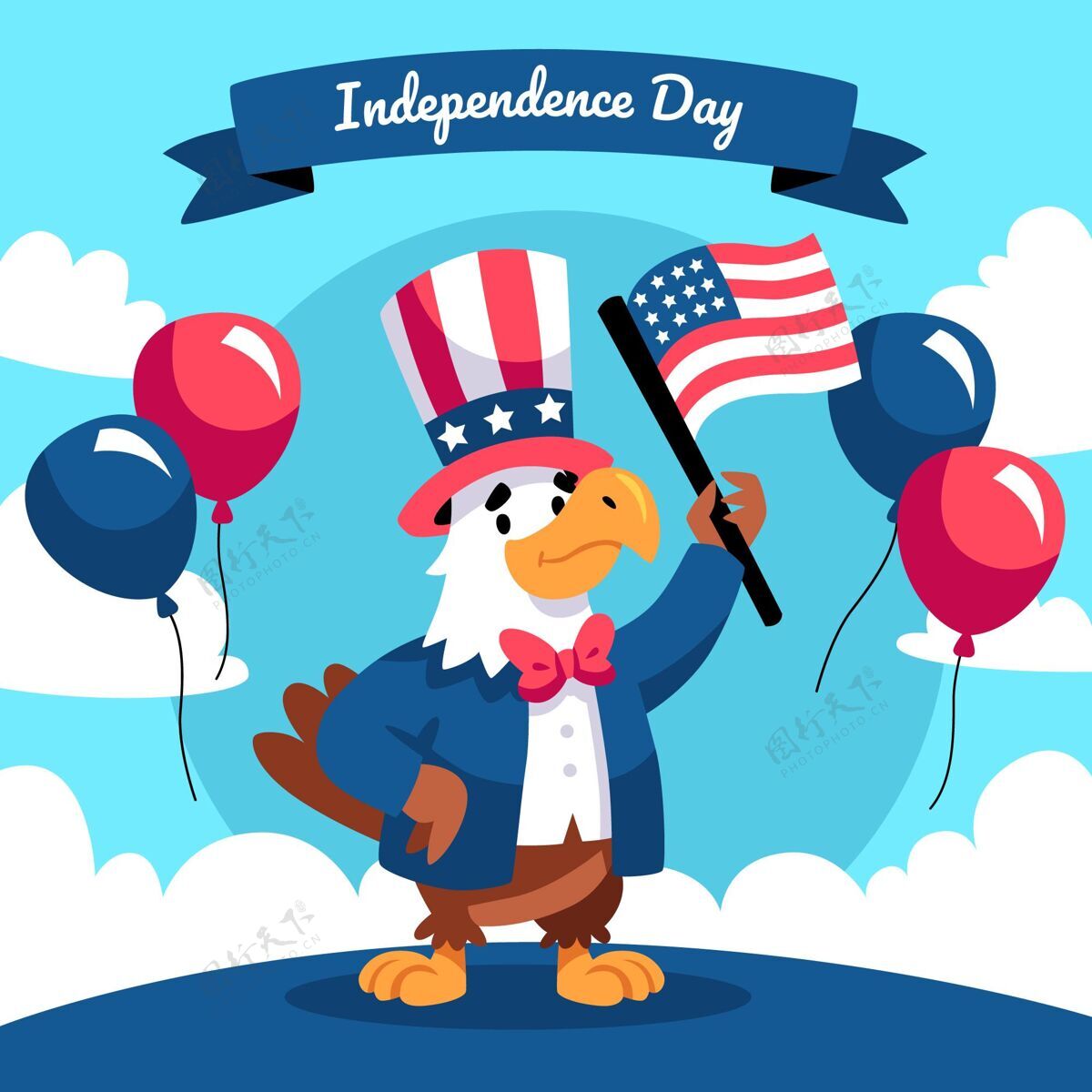 美国国旗手绘七月四日独立日插画活动爱国独立日