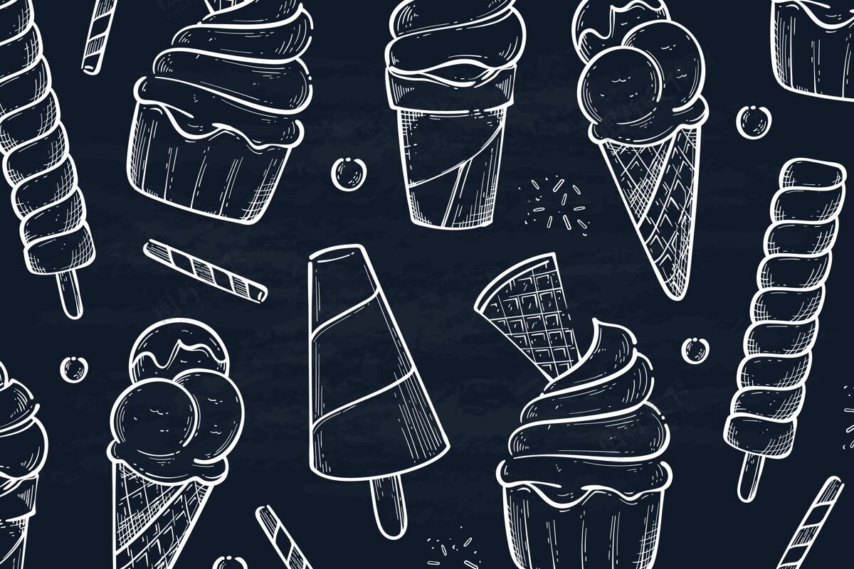 美味手绘冰淇淋黑板背景黑板季节甜点