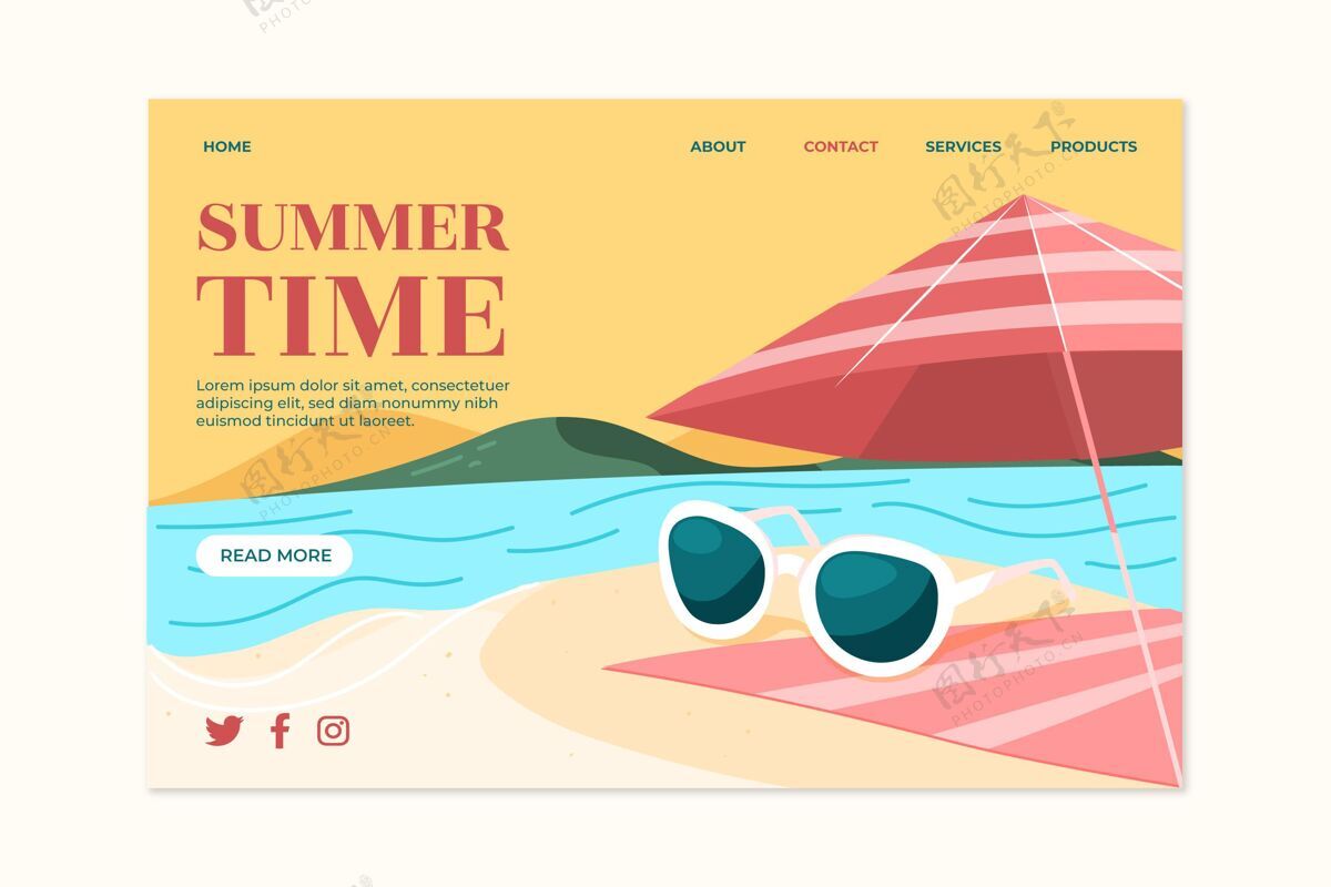 季节手绘夏季登陆页模板登陆页模板潜在客户捕获页网页模板