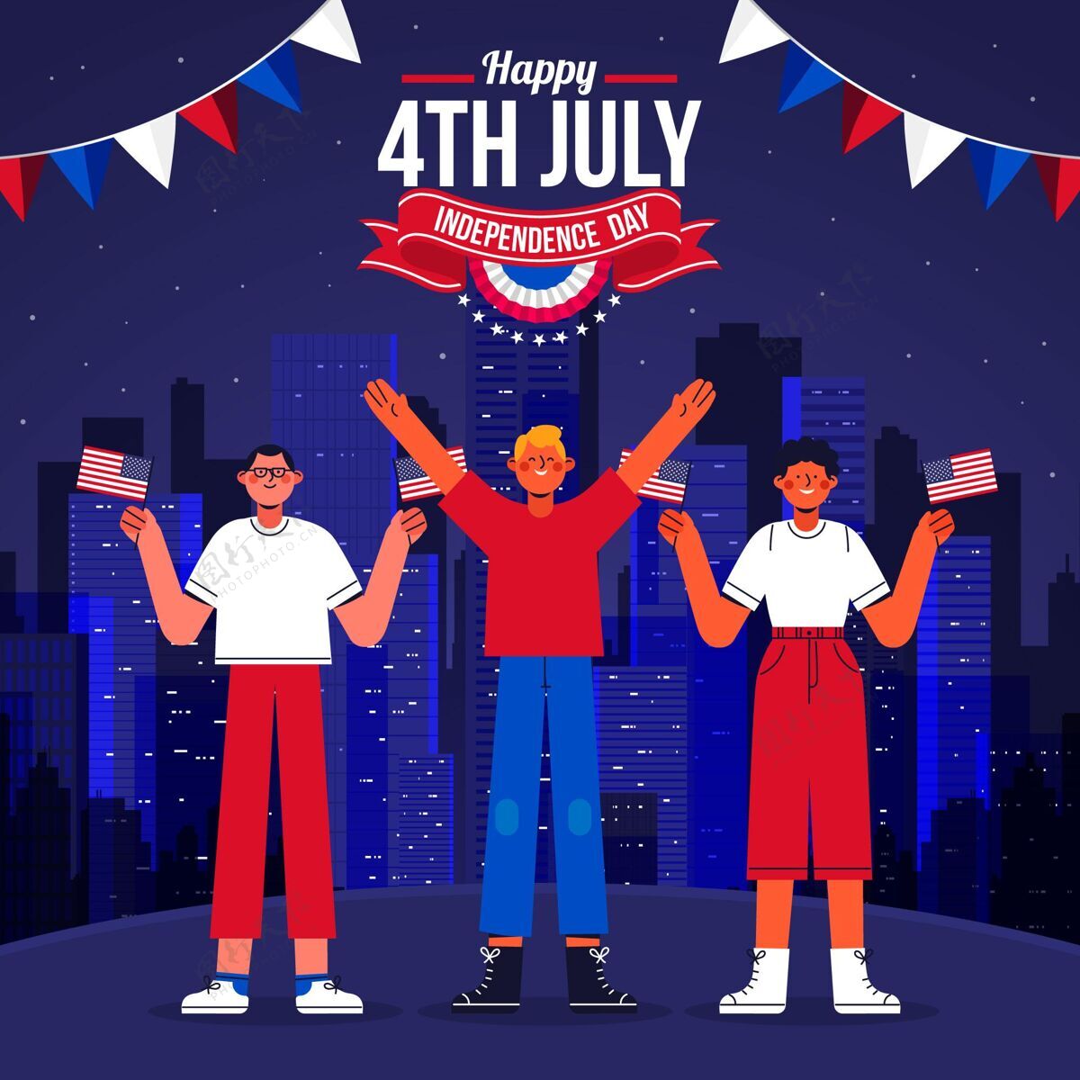 庆祝七月四日-独立日插画节日纪念美国