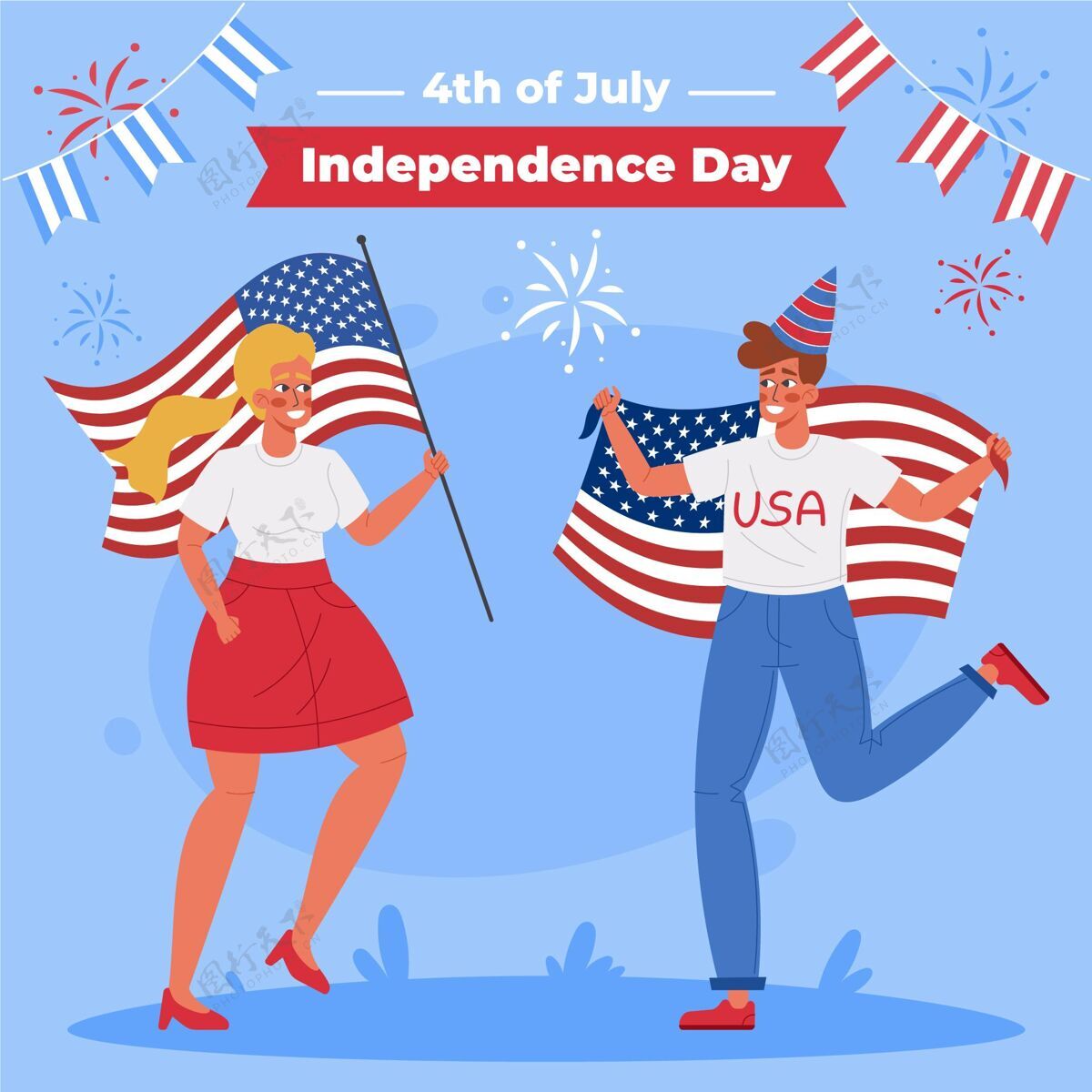 爱国七月四日-独立日插画美国独立日活动