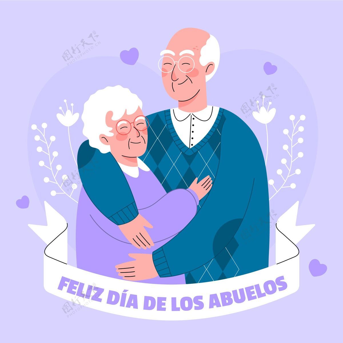 祖父母Diadelosabuelos爷爷奶奶的插图祖母快乐的祖父母节手绘