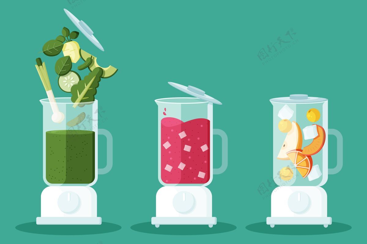 健康平面果汁在搅拌机玻璃插图美味水果冰沙冰沙