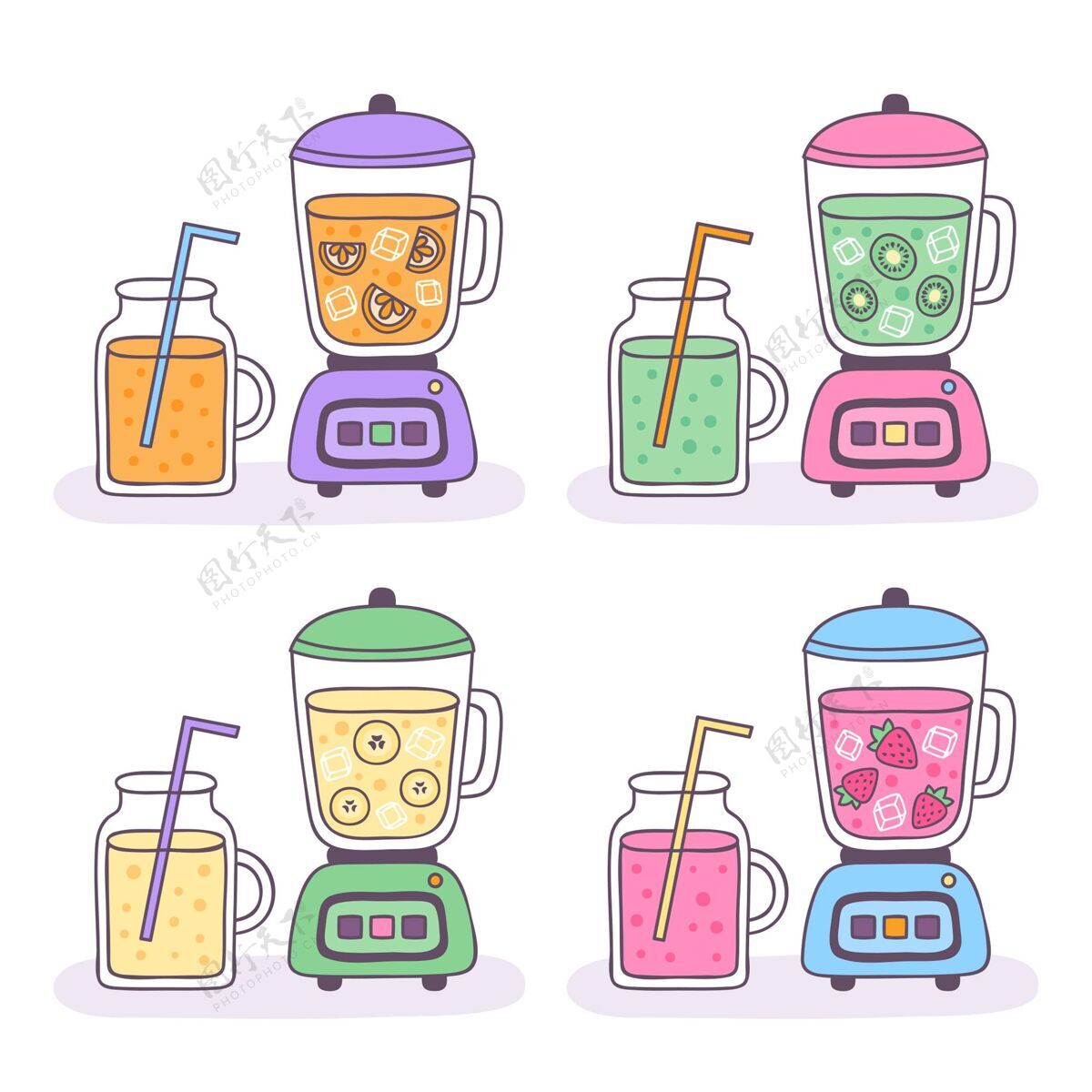 健康饮料手绘果汁在搅拌机玻璃插图配料健康食品