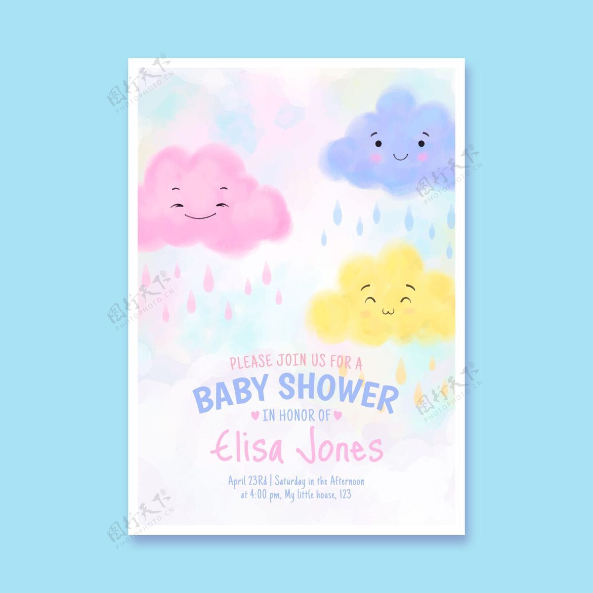 可爱可爱的丘瓦德阿莫婴儿淋浴邀请手绘雨可爱