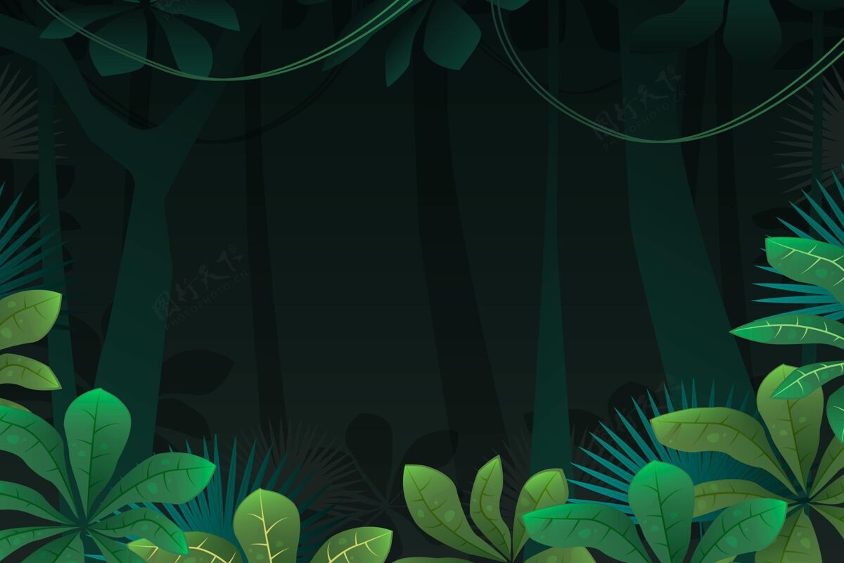 手绘详细的丛林背景与藤本植物藤本植物异国情调的叶子细节