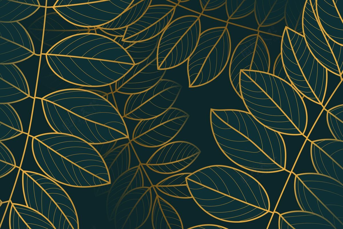 叶子带分支的渐变金色线性背景金色效果金色渐变优雅