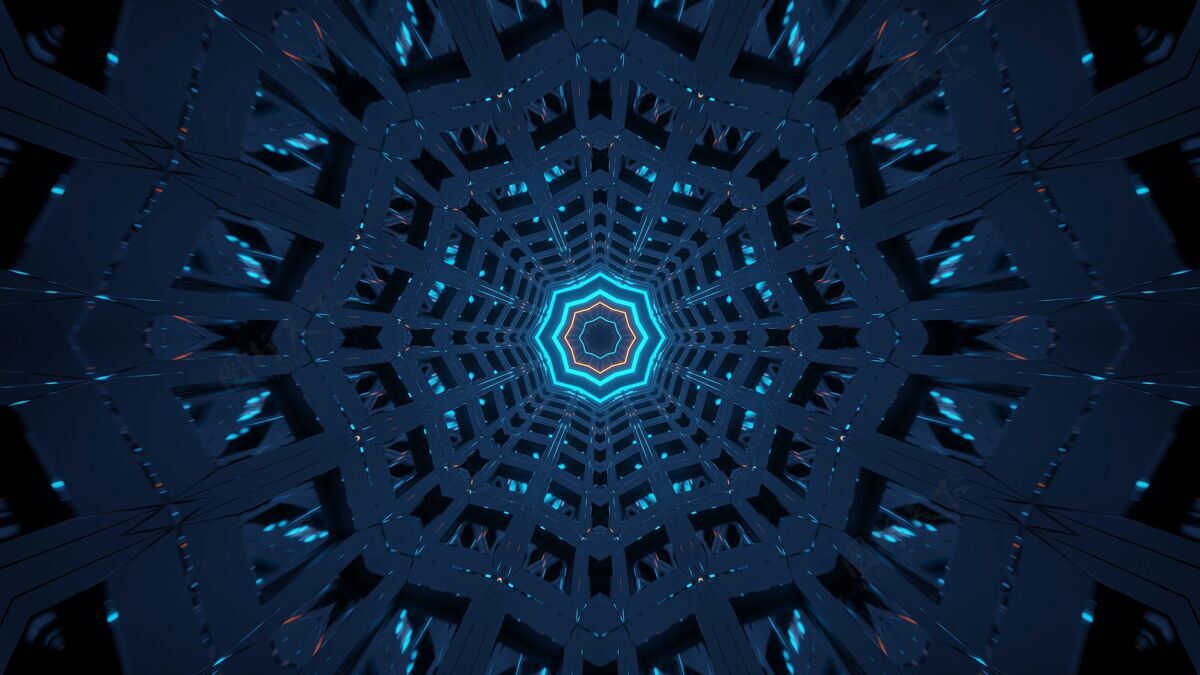 几何用闪烁的霓虹灯渲染抽象的未来主义背景效果风格科幻