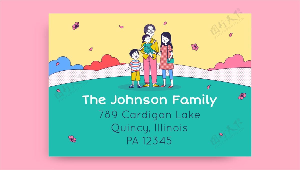 手绘可爱的彩色约翰逊的家庭标签儿童标签父母