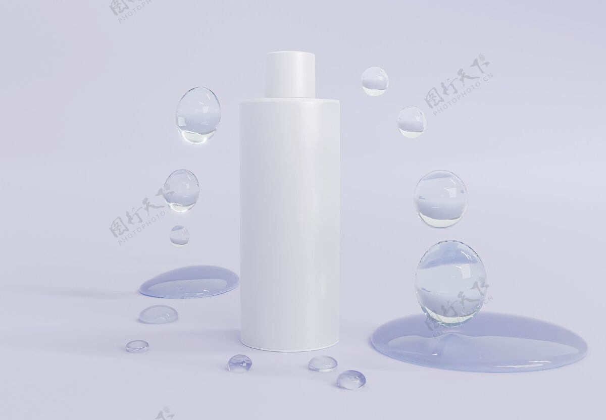美容泡泡和化妆品瓶的排列容器护理模型